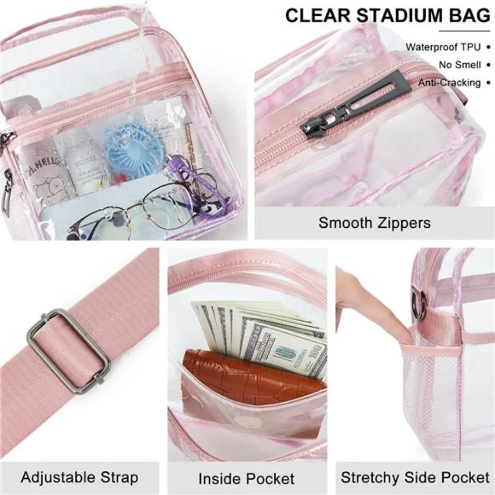 Clear Bag for Stadium Events 12x6x12 Clear Purse with 3-Zipper Pockets - Picture 4 of 7